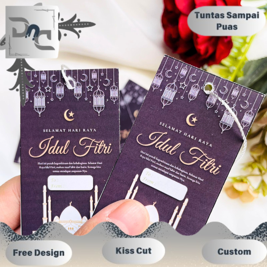 Kartu Ucapan Selamat Hari Raya Idul Fitri Custom Tulisan Hangtag Hampers Lebaran Eid Mubarak Murah