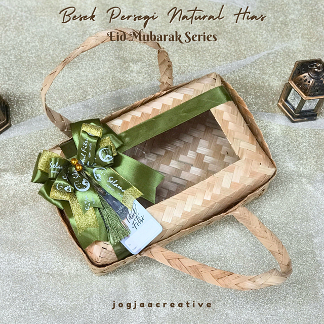 SPESIAL LEBARAN | Besek Jinjing Persegi Panjang NATURAL HIAS MIKA PITA LEBARAN Besek Bambu Aneka Uku
