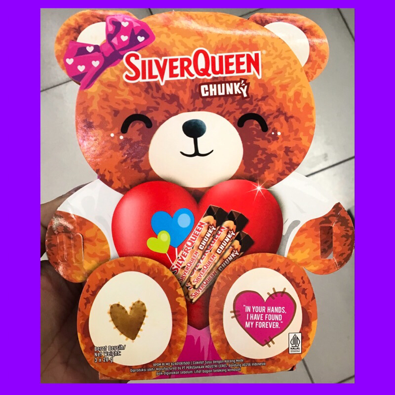 

COKLAT VALENTINE TEDDY BEAR CUTE SILVERQUEEN 3x26GR CHUNKY