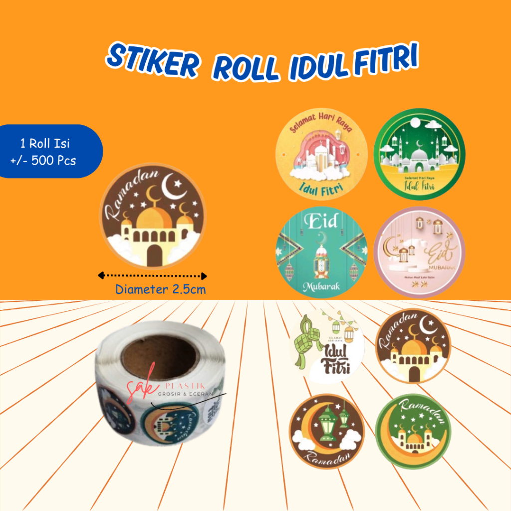 

500 Pcs Sticker Roll Lebaran Selamat Hari Raya Idul Fitri l Stiker Bulat Toples Kado