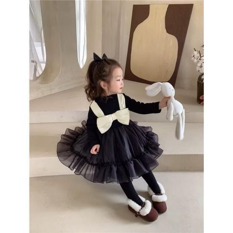 Dress Pesta Anak Perempuan Gaun Import Premium Lengan Panjang Mewah dan Stylish