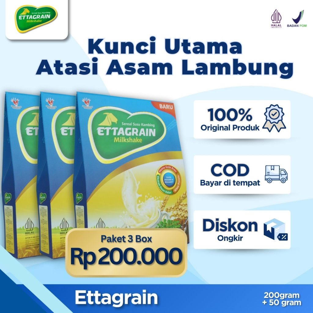 

Atasi Masalah Asam Lambung & GERD Secara Alami dengan Ettawagrain Sereal Susu Kambing Paket 3 Box