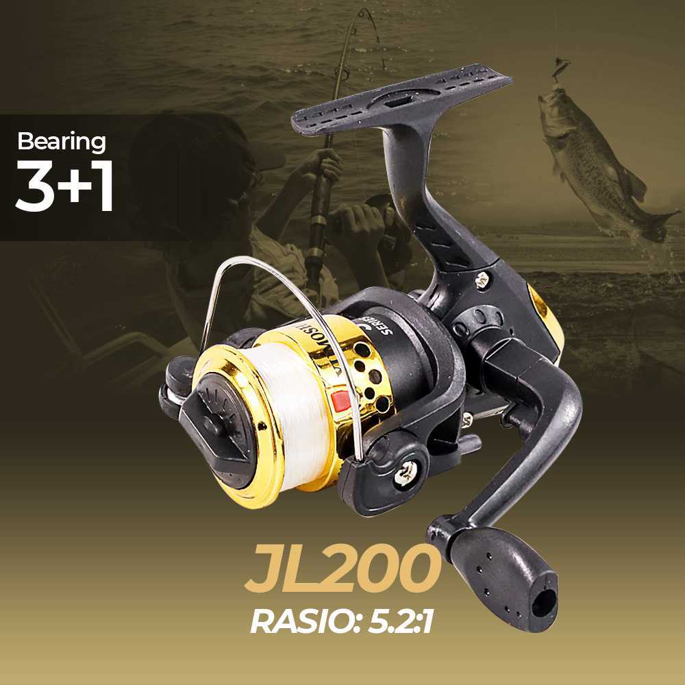 Reel Pancing JL200 Spinning Fishing 3+1 Ball Bearing 5.2:1 Reel Gulungan Pancing Mini