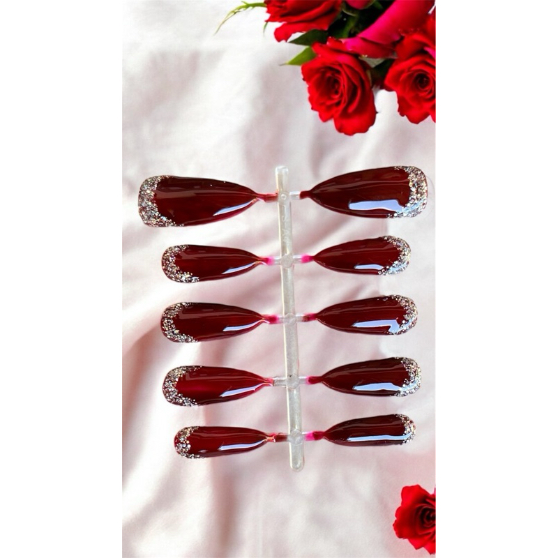 kuku palsu Nail art , merah marun 2
