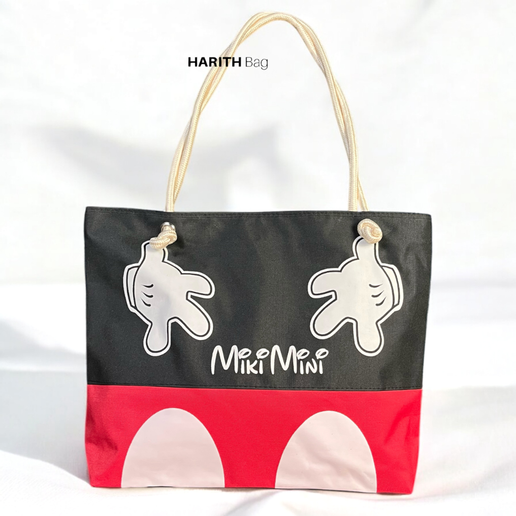 Harith - Tas Wanita Tote Bag Kanvas Motif Terbaru Tas Wanita Tali sumbu Kekinian Motif Mickey Mouse