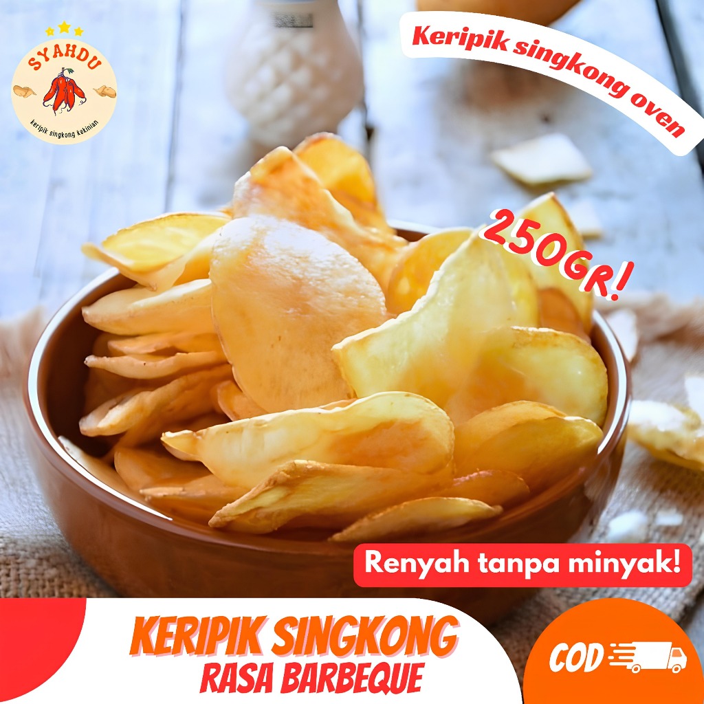 

Kripik singkong barbeque 250 gram/keripik singkong oven tanpa minyak/keripik renyah dan murah