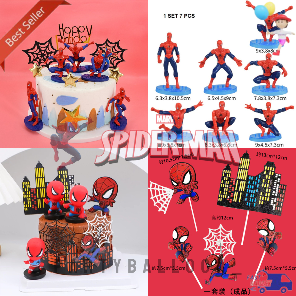 Cake Topper Dekorasi Spiderman Mini Hiasan Kue Ulang Tahun Tema Superhero Karakter Spiderman