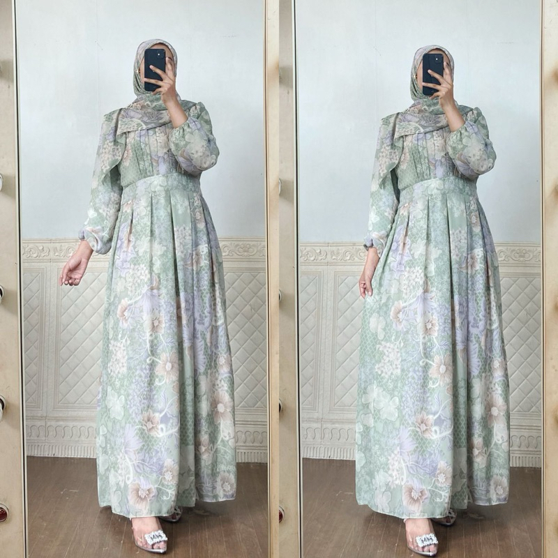 Odelia - Alisa Maxy / Maxy set jilbab /Ceruty Chifon / Gamis ceruty plisket premium