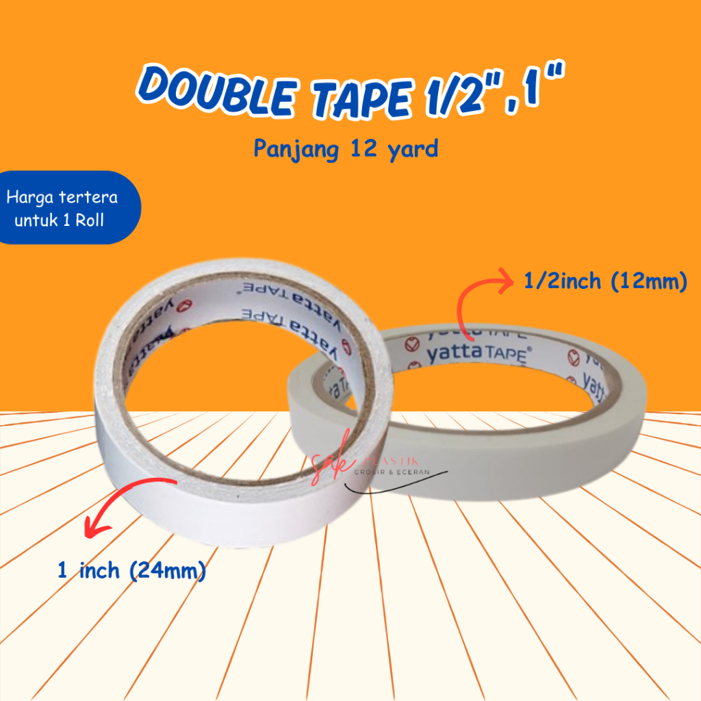 

Double Tape 12mm x 12yard l 24mm x 12yard l Perekat Tape 2 sisi 1/2inch 1inch
