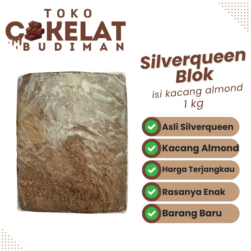 

Coklat Blok Silverqueen 1kg | Blok Silverqueen Almond dan Mete