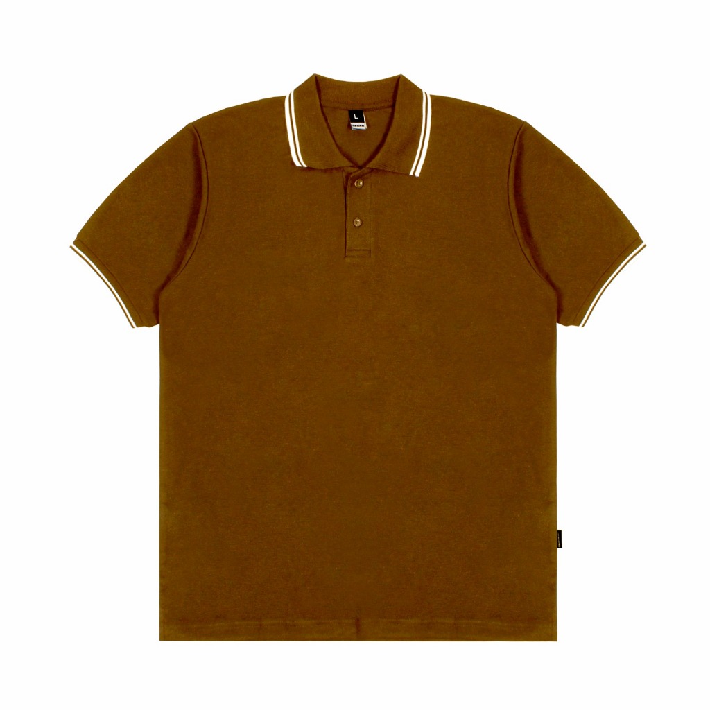 Cottoncombed | Polo Shirt | Polo Shirt Almond Brown Strip Putih| Polo Shirt Premium | Coklat