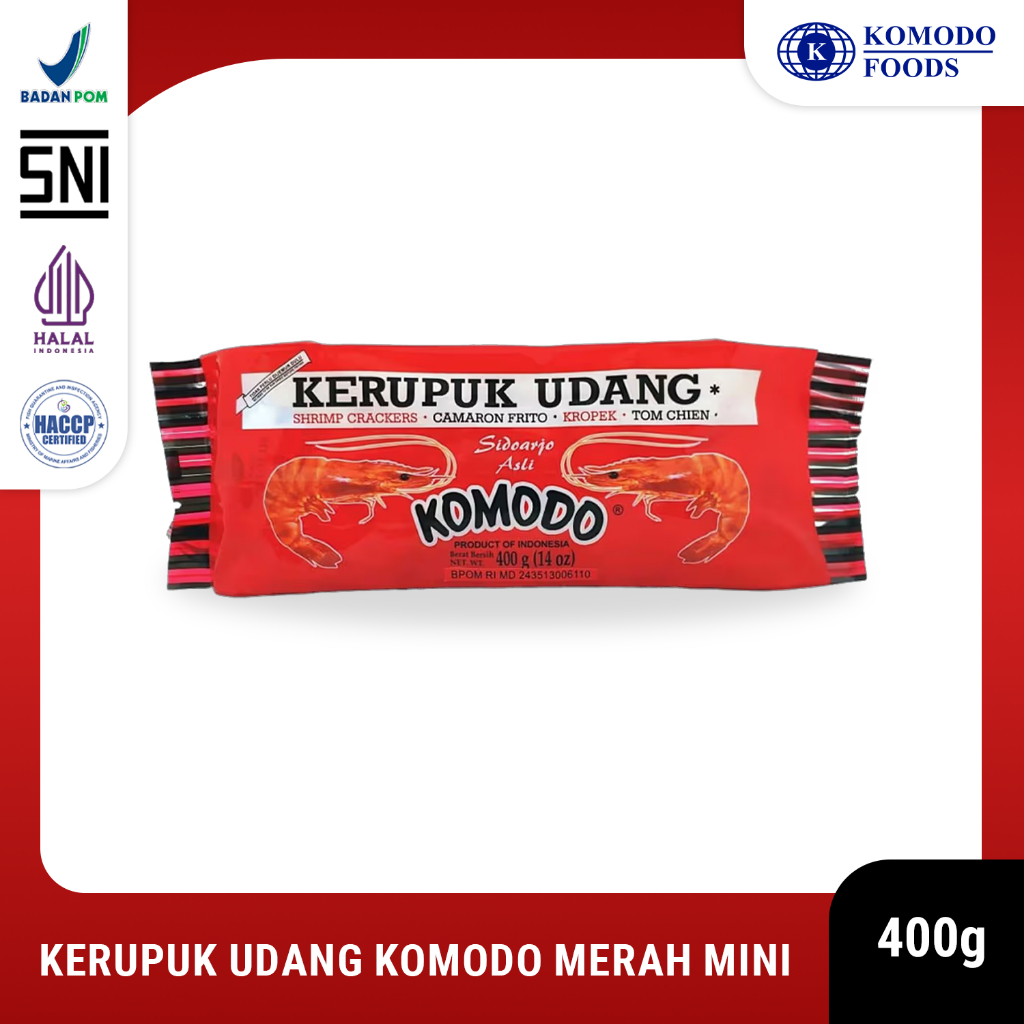 

Kerupuk Udang Komodo Foods Merah Mini (2x3cm) krupuk tradisional Shrimp/Prawn Crackers 400g