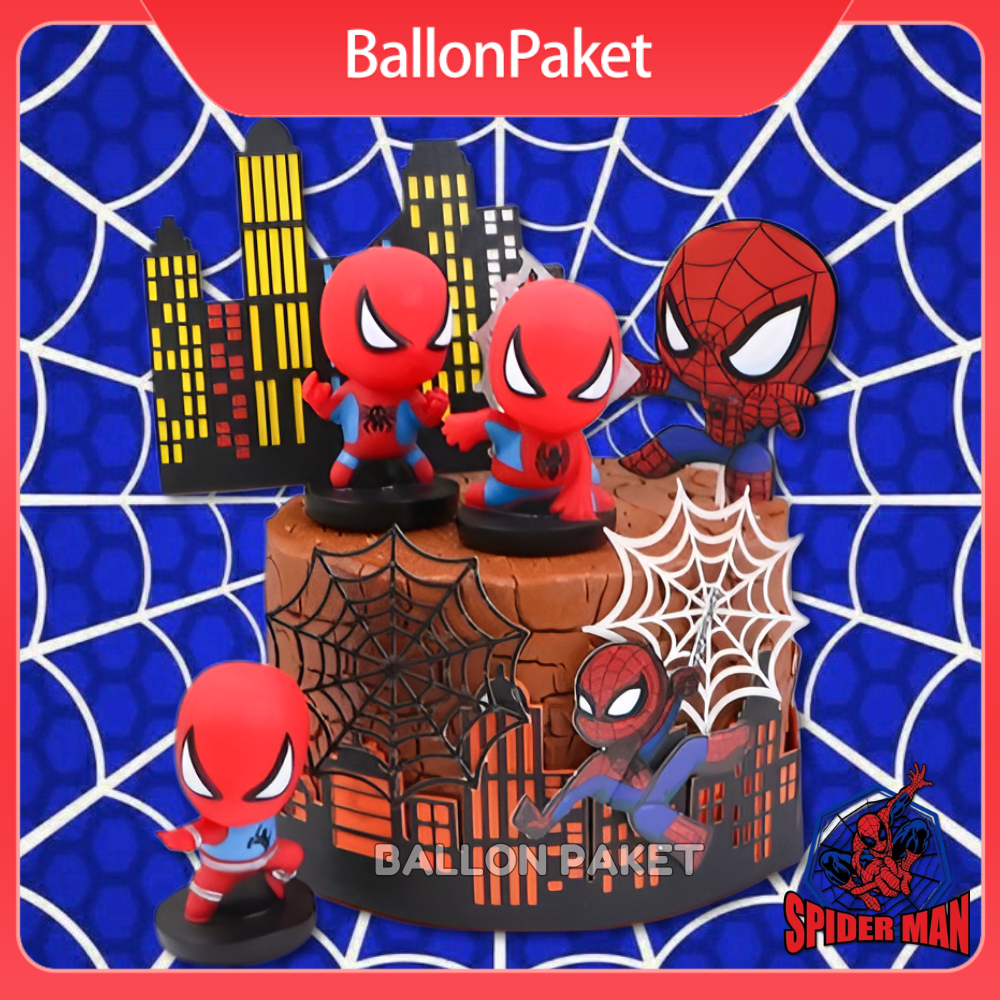 Cake Topper Spiderman Dekorasi Hiasan Kue Ulang Tahun Tema Superhero Karakter Hero Marvel Spiderman