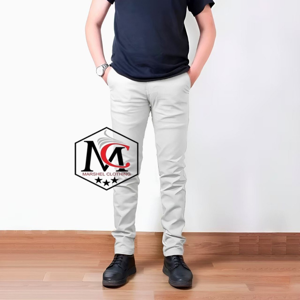 Celana Chino Putih Chinos Panjang Slim Fit Pria Original 100% Jumbo Reguler