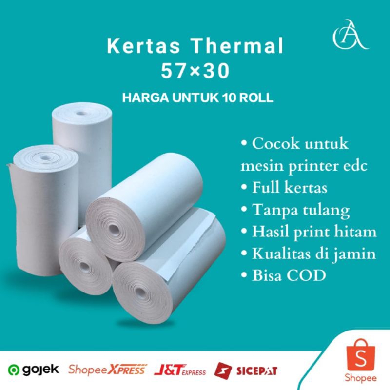 

( 100 ROLL ) KERTAS THERMAL POLOS 57X30 58X29MM PAKET 1 DUS ISI 100 ROLL