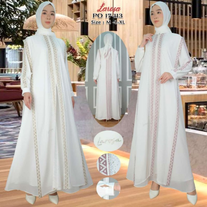 SET GAMIS PUTIH LAROSA 17.113 ORIGINAL  SET HIJAB /  GAMIS VEST LAROSA ORI SET KERUDUNG   /  GAMIS A