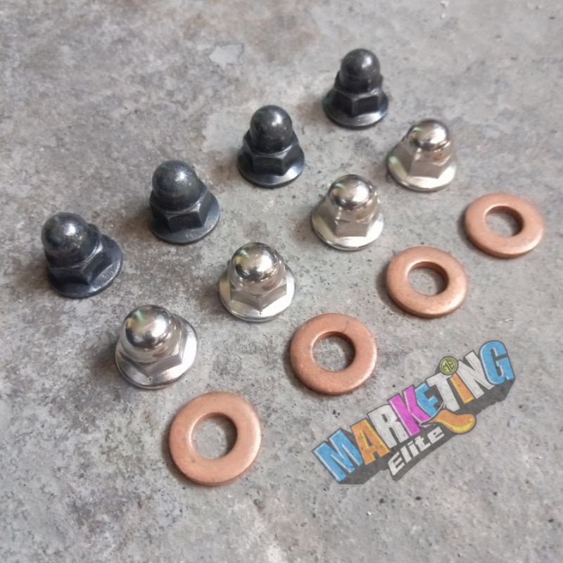 MUR TOPI MUR KOP / HEAD CB GL MP TIGER PENDEK KUNCI 12 PENDEK MODEL HITAM DAN KROM BAUT MUR BAUT SUN