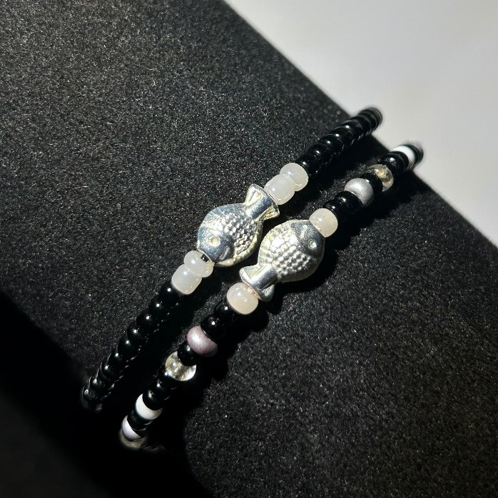 silver fish beads bracelet | cute bracelet| beads bracelet
