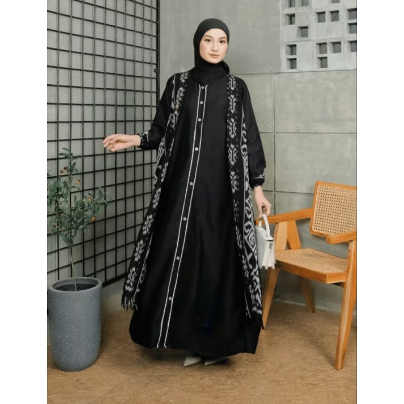 Gamis Dress Shirf Mix Tenun Ikat Rekomendasi Untuk Busui Gamis Lebaran