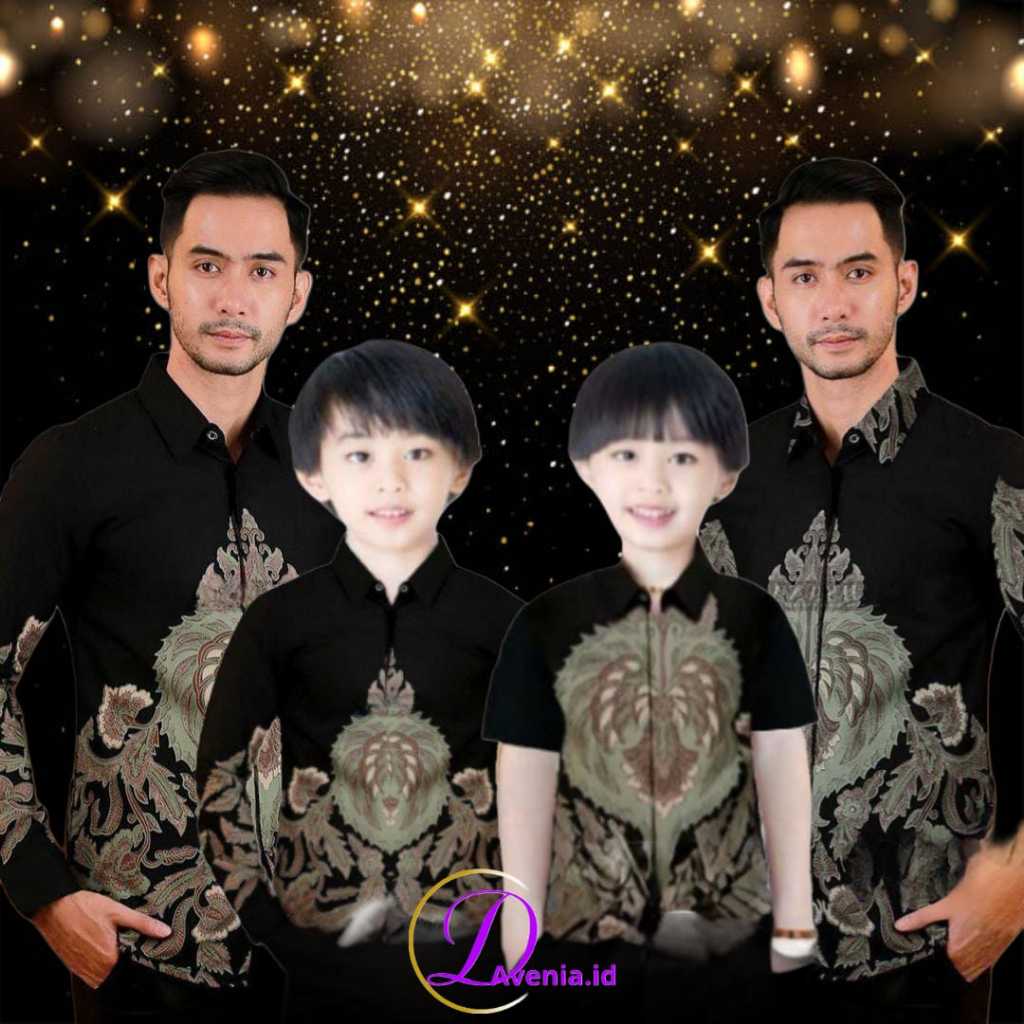TERBARU Kemeja Batik Ayah dan Kemeja Batik Anak Cowok BATIK PRIA LENGAN PANJANG HITAM HIJAU SAGE