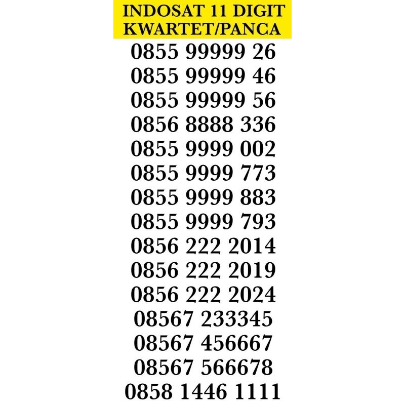NOMER PERDANA KARTU INDOSAT CANTIK 11 DIGIT KWARTET/PANCA