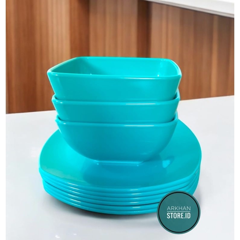 Paket Ekonomis 6 Piring Kotak 6 Mangkuk Kotak Melamin Foodgrade Tosca