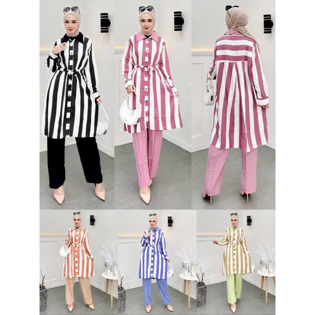 SETELAN TUNIK JUMBO MOTIF SALUR/One Set Rayon Premium/Setelan Kekinian/Setelan Murah