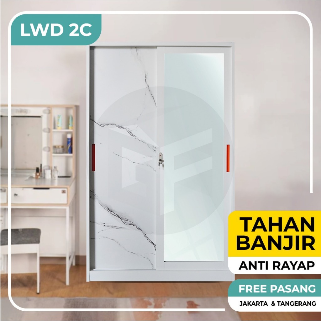 Lemari Pakaian Besi 2 Pintu Lemari Sliding Lemari Besi Lemari Kaca Lemari Baju Metal LWD & LWS