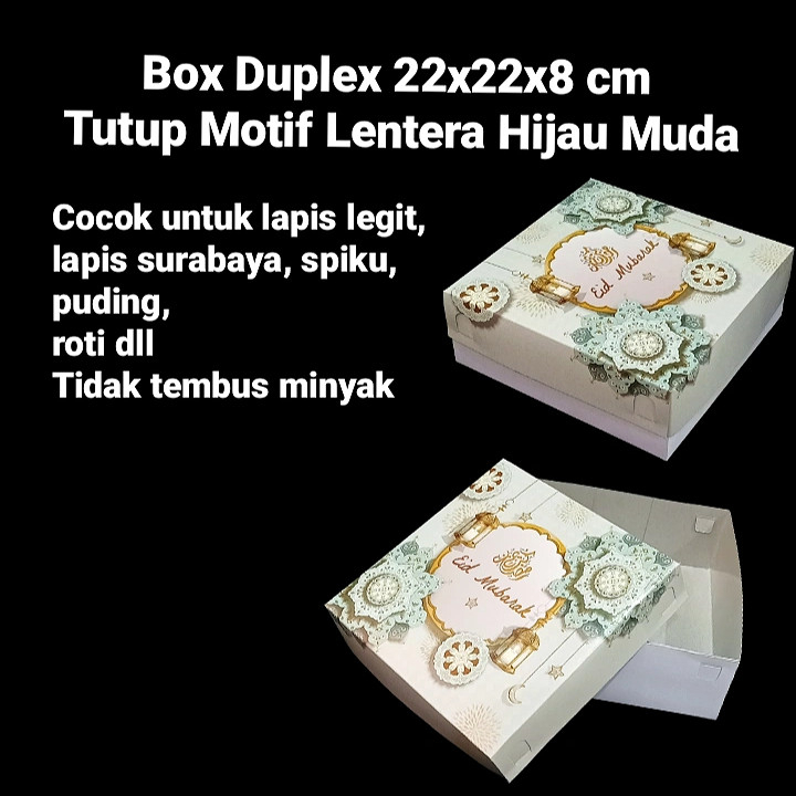 

5 Pcs Box Nastar Lebaran 22 x 22 x 8 Cm Cake Box Packaging Souvenir Motif Lentara Hijau Muda