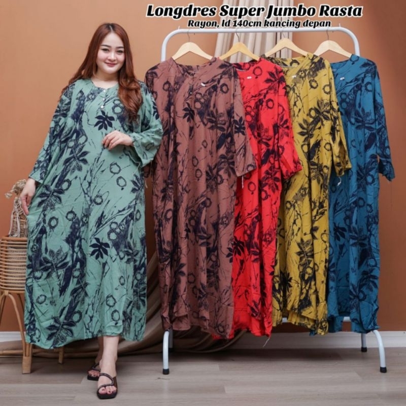 Gamis Super Jumbo LD 140 Daster Muslim Lengan Panjang Busui Longdress Bahan Rayon Kancing depan Busu