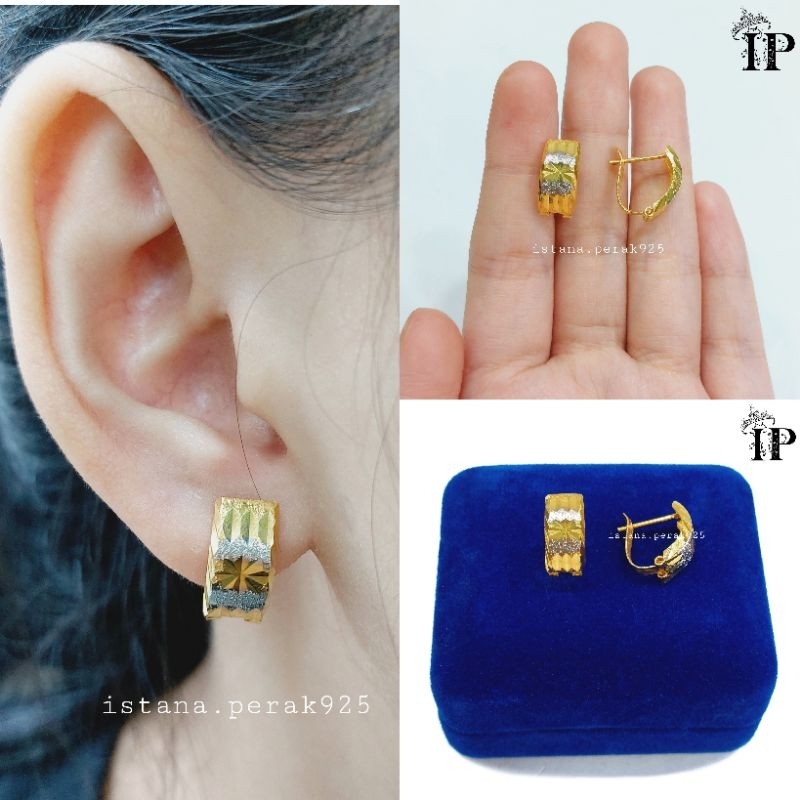 Anting Perak Asli Silver 925 Lapis Emas Putih Model jepit 24k ukir dove - Anting Jepit Anti Karat - 