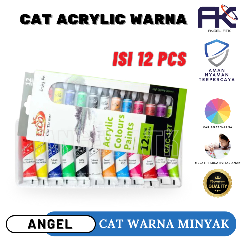 

Cat Acrylic Esco / Isi 12 Warna / Cat Lukis / Cat Kertas dan Kanvas / Cat Lukis Murah / Bayar di Rumah / Atk Blessing