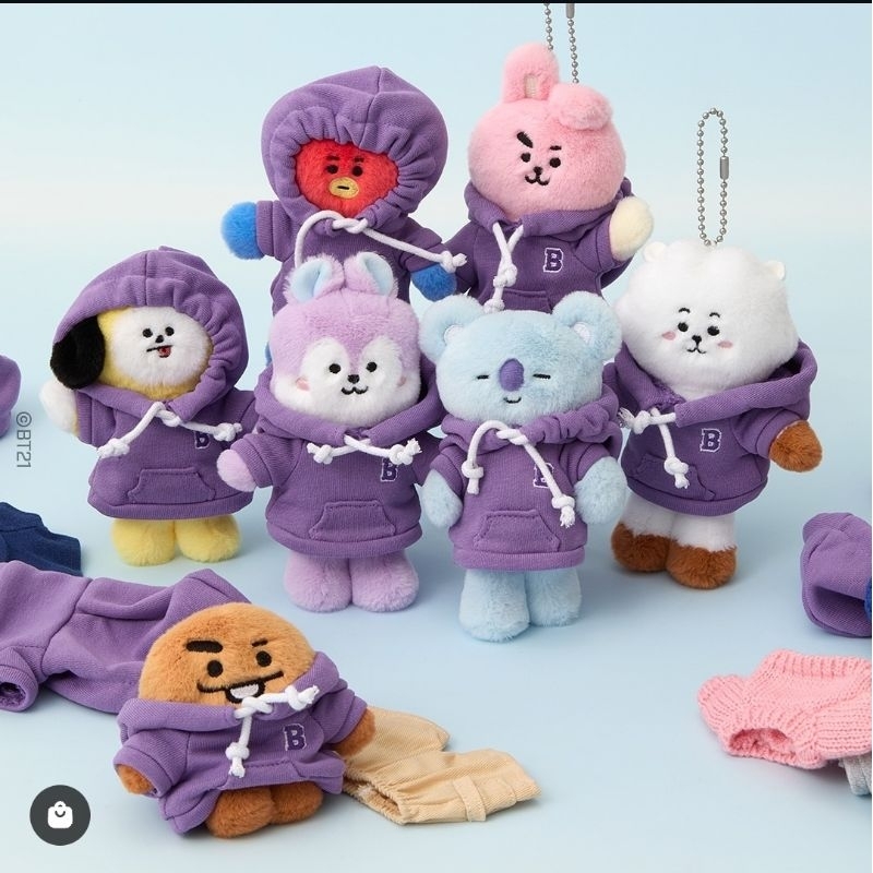 Ready stock bt21 petit basic purple hoodie keyring plush doll official