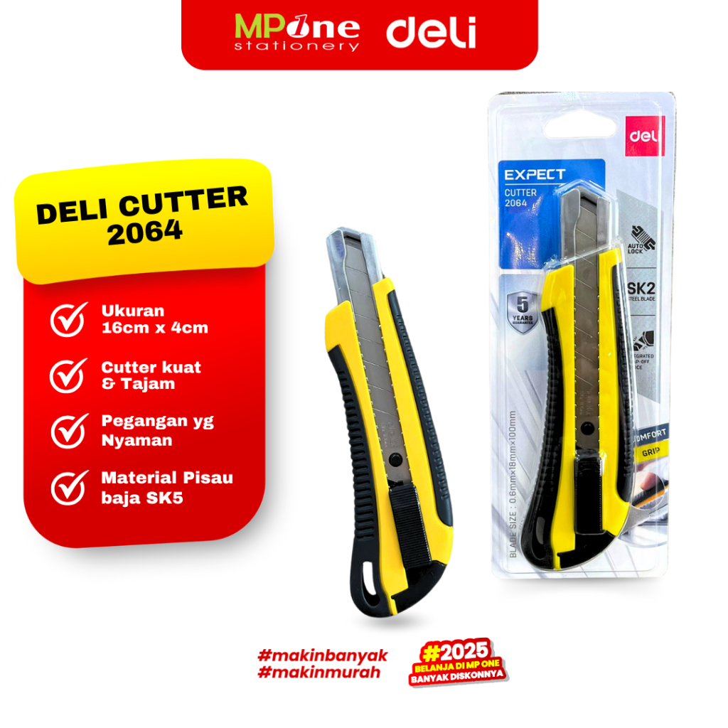 Deli Cutter Besar 2064 / Pemotong Pisau Cutter Tajam Baja SK2 / Cutter DELI E2064