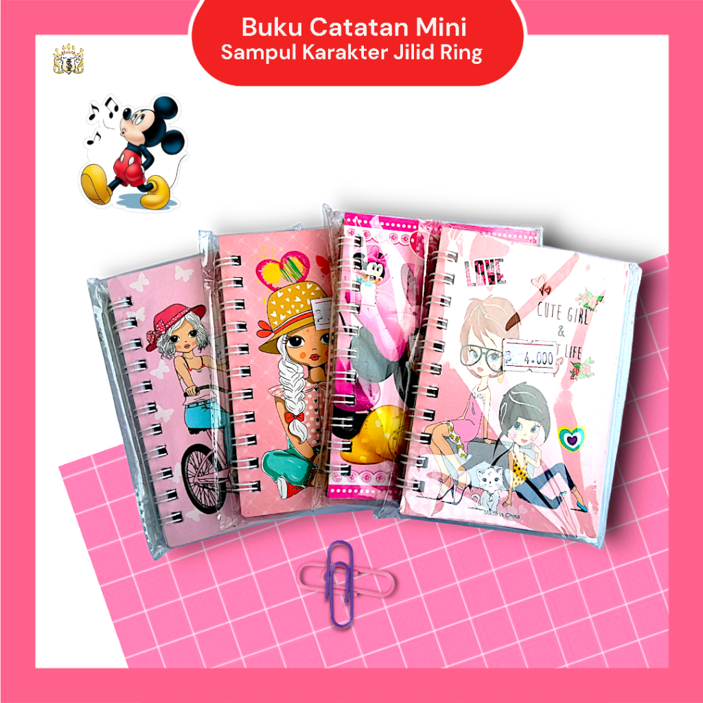 

Buku Catatan Mini Karakter Jilid Ring Spiral / Notebook Murah Mickey Mouse / Karakter kartun