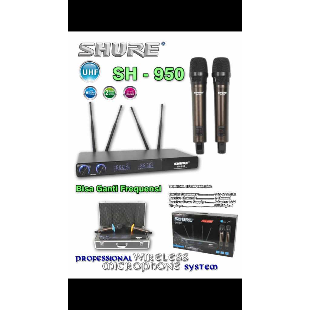 Mic Wireless SHURE SH 950 SH950 + KOPER BISA UBAH FREQUENCY