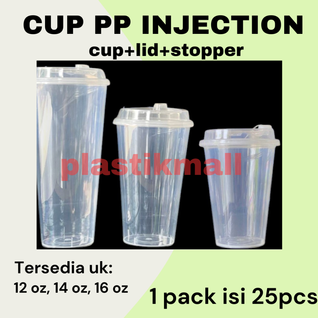 Cup PP Injection 360ml 12oz 400ml 14oz 500ml 16oz Dan 24oz| Gelas Plastik Boba (Cup Lid Stopper)