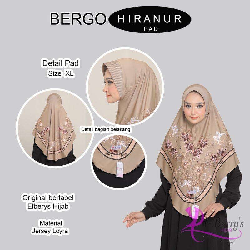 El-Berry’s Hijab Bergo Hiranur Pad Dan Soft Pad Kerudung Motif Sublim Printing Bunga Bahan Jersey Ly