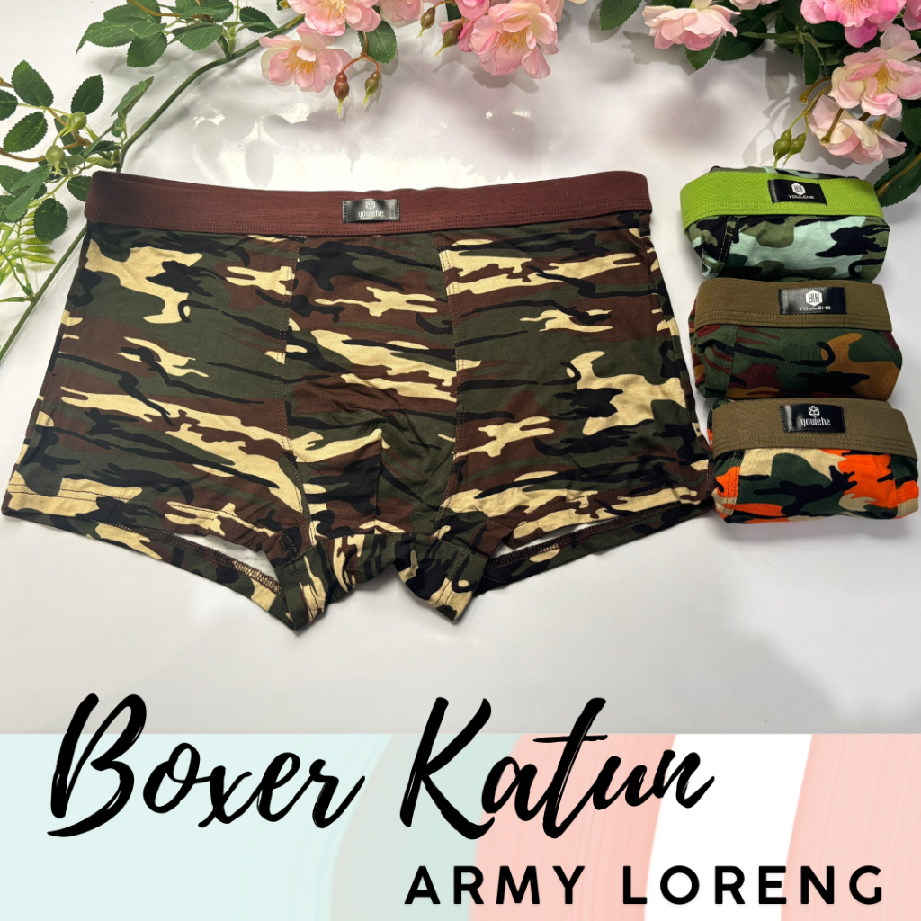 CD Laki laki Boxer Pria Remaja Bahan Katun Motif Army Loreng