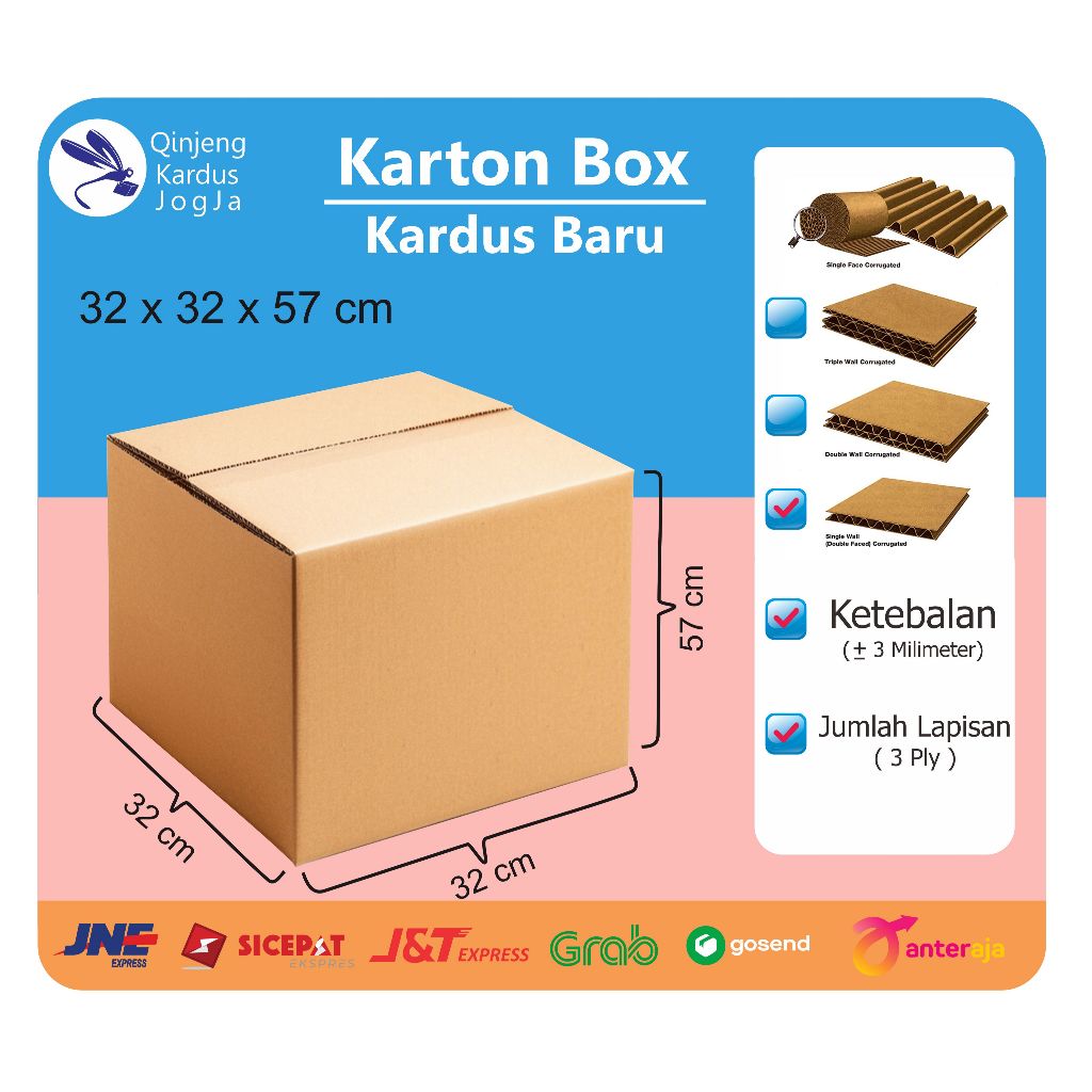 

Karton Box / Kardus baru 32 x 32 x 57, Tebal -+ 3mm