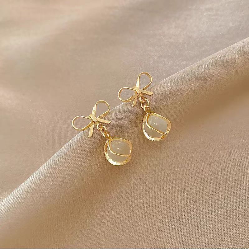 Anting S925 Ribbon Jade Gold Hijau Tosca Anting Fashion Wanita