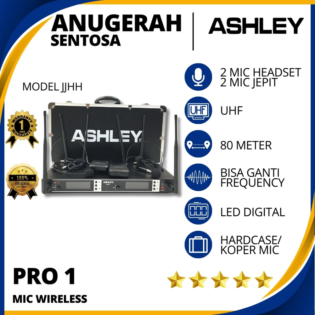 Mic Wireless Ashley Pro 1 JJHH (Isi 2 mic jepit + 2 mic headset) Original