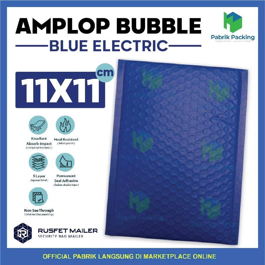 

Amplop Bubble Mailer Rusfet Blue Electric Premium 11x11cm Satuan