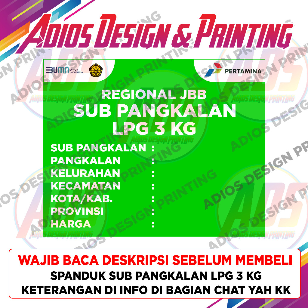 Spanduk Agen Gas LPG 3 KG / Spanduk Sub Pangkalan Gas LPG 3 KG