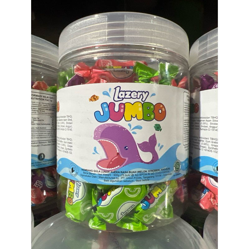 

Lazery Jumbo 300gr toples (gambar ikan paus)