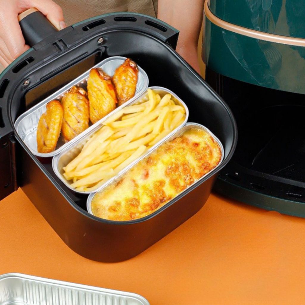 Ay00 10 Pcs Tray Alumunium Foil Persegi Panjang + Tutupan Mika 200ml / Mika Dessert / Mika