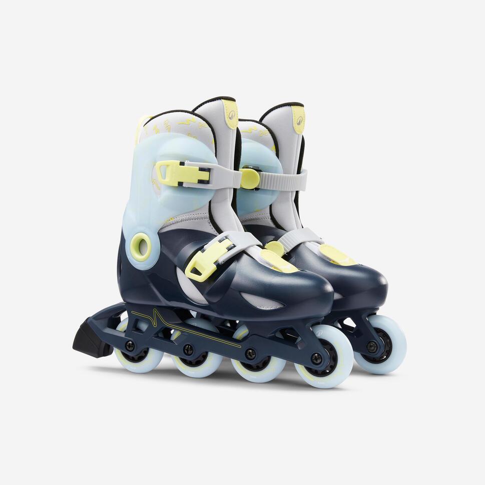 Decathlon OXELO Sepatu Roda Inline Skate Anak Play 5 Biru/Kuning Lemon - 8871517