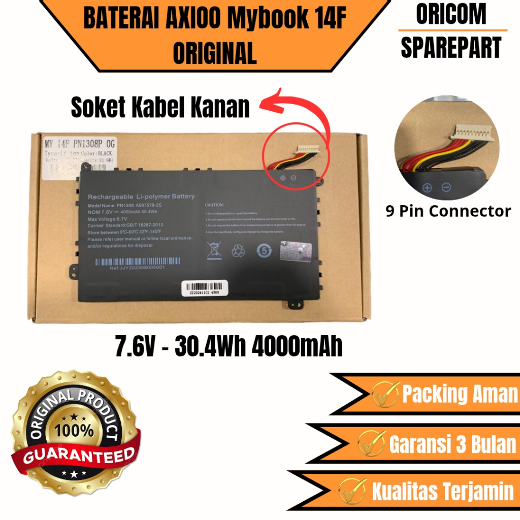 Baterai AXIOO 14F Series Soket Kanan 9 Pin Cable Original