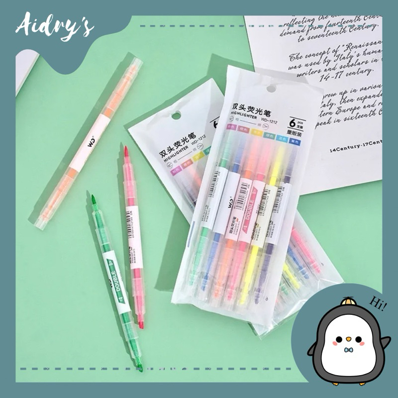 

❤️ AIDRY’SLOVE ❤️ HIGHLIGHTER DUA SISI WARNA ISI 6 Pcs PEN | HIGHLIGHTER LUCU