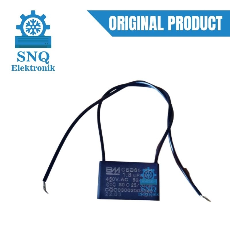 Capasitor kipas angin 1,8 uf 450 VAC kabel 2 - Kapasitor motor fan 1,8uf 450VAC 2 kabel untuk kipas 